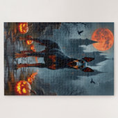 Dobermann-Gothic-Schloss-Halloween-Kunstwerk Puzzle (Horizontal)