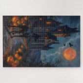 Dobermann-Gotik-Schloss-Halloween-Kunstwerk Puzzle (Horizontal)
