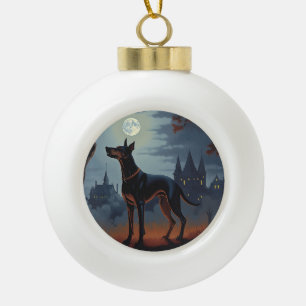 Dobermann Halloween Gruselig Keramik Kugel-Ornament