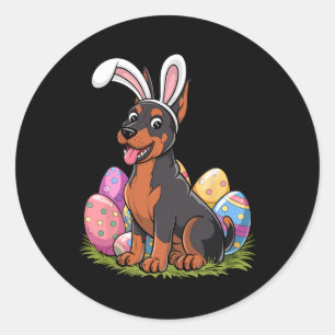 Dobermann-Hasenohren-Oster-Eier-Suche-Hunde-Liebha Runder Aufkleber