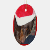 Dobermann (Held) in der Weihnachtsmannmütze Keramik Ornament (Rechts)