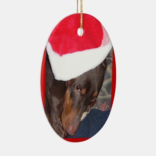Dobermann (Held) in der Weihnachtsmannmütze Keramik Ornament (Rechts)