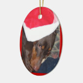 Dobermann (Held) in der Weihnachtsmannmütze Keramik Ornament (Links)