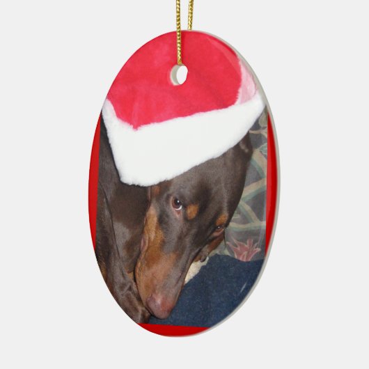 Dobermann (Held) in der Weihnachtsmannmütze Keramik Ornament (Links)