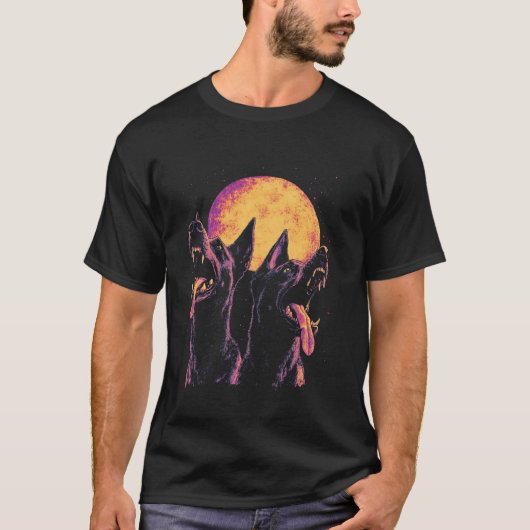 Dobermann heult am Mond T-Shirt (Vorderseite)