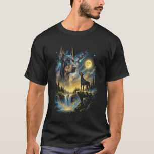 Dobermann heult zum Mond Meme Lustig 90er Dober T-Shirt