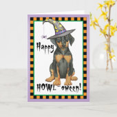 Dobermann-Hexe Karte (Gelbe Blume)