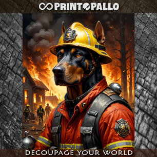 Dobermann-Hund als Feuerwehrmann -  Seidenpapier