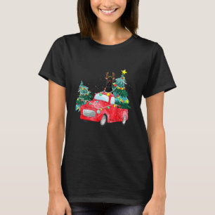 Dobermann-Hund fährt auf rotem Lastwagen Weihnacht T-Shirt