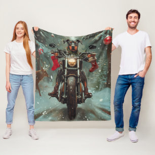 Dobermann-Hund fährt Motorrad Weihnachten Fleecedecke
