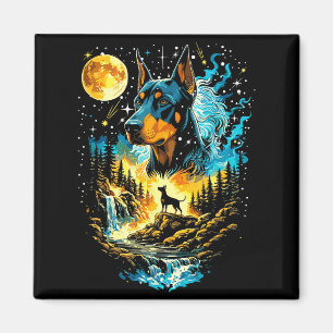 Dobermann-Hund heult zum Mond Vintage Magnet