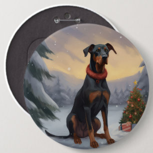 Dobermann-Hund im Schnee Weihnachten Button