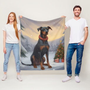 Dobermann-Hund im Schnee Weihnachten  Fleecedecke