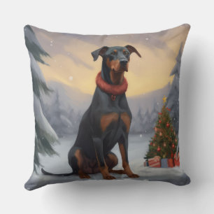 Dobermann-Hund im Schnee Weihnachten  Kissen