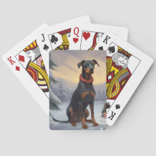 Dobermann-Hund im Schnee Weihnachten  Spielkarten