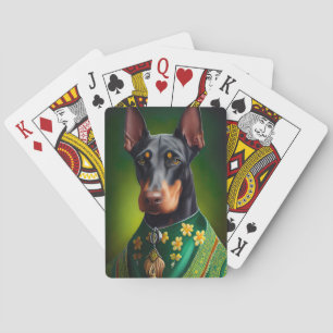 Dobermann-Hund im St. Patrick's Day-Kleid Spielkarten