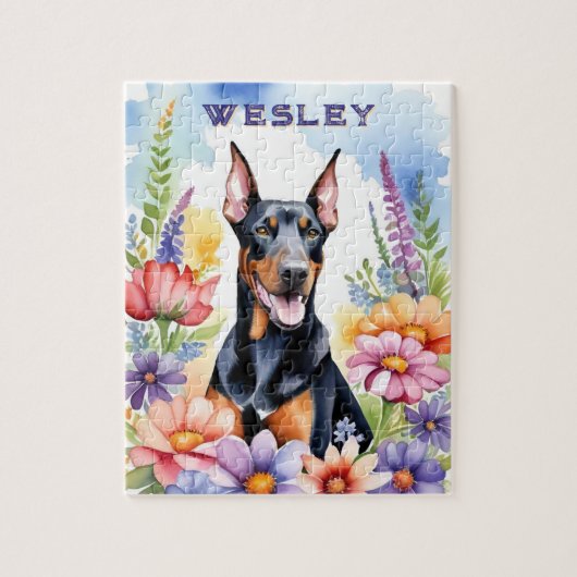 Dobermann-Hund Lebendige Wasserfarbe Haustier Puzzle (Vertikal)