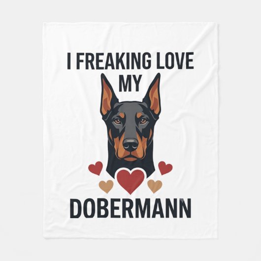 Dobermann Hund mit roten Herzen_1 Fleecedecke (Vorderseite)