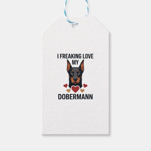 Dobermann Hund mit roten Herzen_1 Geschenkanhänger (Vorderseite)