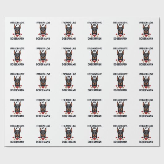 Dobermann Hund mit roten Herzen_1 Geschenkpapier (Flach)