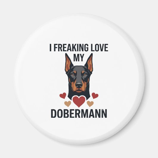 Dobermann Hund mit roten Herzen_1 Magnet (Vorne)