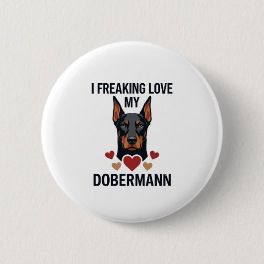 Dobermann Hund rote Herzen lieben_1 Button (Vorderseite)