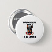 Dobermann Hund rote Herzen lieben_1 Button (Vorne & Hinten)