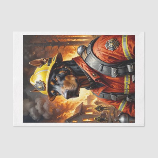 Dobermann Hund Schauspiel als Feuerwehrmann - Seidenpapier (Vorderseite)