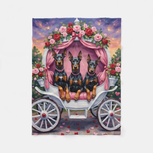 Dobermann Hund Valentinstag Fleecedecke (Vorderseite)