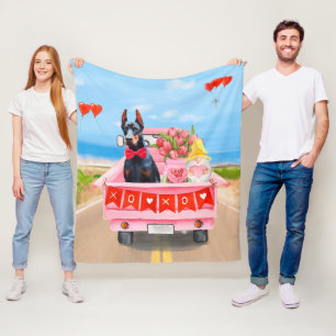 Dobermann-Hund Valentinstag LKW Herzen Fleecedecke