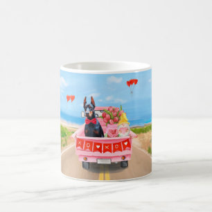 Dobermann-Hund Valentinstag LKW Herzen Kaffeetasse