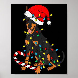 Dobermann-Hund Weihnachtslichter Santa Weihnachten Poster