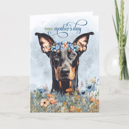Dobermann-Hund Wildblumen Muttertag Feiertagskarte (Vorderseite)