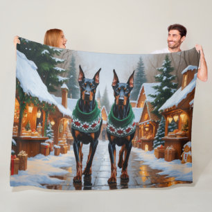 Dobermann-Hunde Weihnachten Schnee Feiertag Fleecedecke