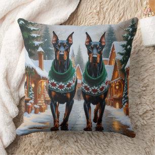 Dobermann-Hunde Weihnachten Schnee Feiertag  Kissen
