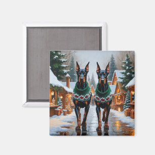 Dobermann Hunde Weihnachten Schnee Feiertag Magnet