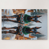 Dobermann Hunde Weihnachten Schnee Feiertag Puzzle (Horizontal)