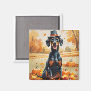 Dobermann im Herbstlaub-Erntedank-Kunst Magnet
