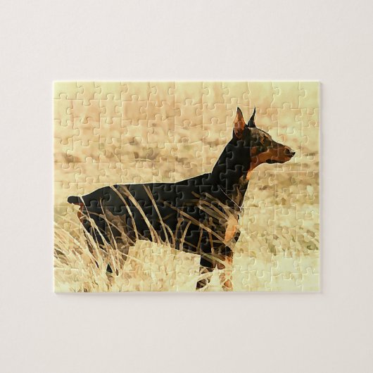 Dobermann in den trockenen Schilfen, die Bild Puzzle (Horizontal)