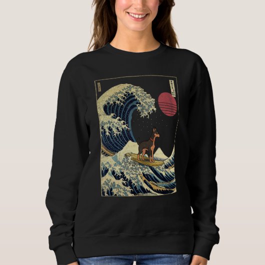 Dobermann Japanese Kanagawa Wave Surf Dog Sweatshirt (Vorderseite)