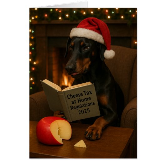 Dobermann 'Käse-Steuer' Weihnachtskarte (Vorne)