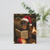 Dobermann 'Käse-Steuer' Weihnachtskarte Postkarte (Stehend Vorderseite)