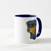 Dobermann-Kopf, Blau, Uncropped Tasse (VorderseiteRechts)