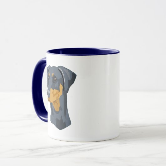 Dobermann-Kopf, Blau, Uncropped Tasse (Vorderseite Links)