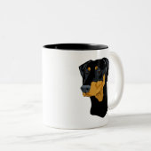 Dobermann-Kopf, Schwarzes, Uncropped Zweifarbige Tasse (VorderseiteRechts)