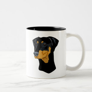 Dobermann-Kopf, Schwarzes, Uncropped Zweifarbige Tasse