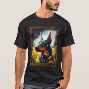 Dobermann-Malerei Sonnenblume-Blume-Mutter-Frauen- T-Shirt
