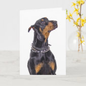 Dobermann mit hinterlistigem Blick wer ich? Karte (Gelbe Blume)