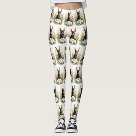 Dobermann mit Ostereiern Leggings (Vorderseite)