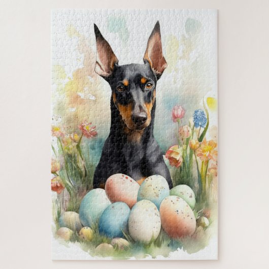 Dobermann mit Ostereiern Puzzle (Vertikal)